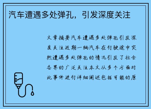 汽车遭遇多处弹孔，引发深度关注